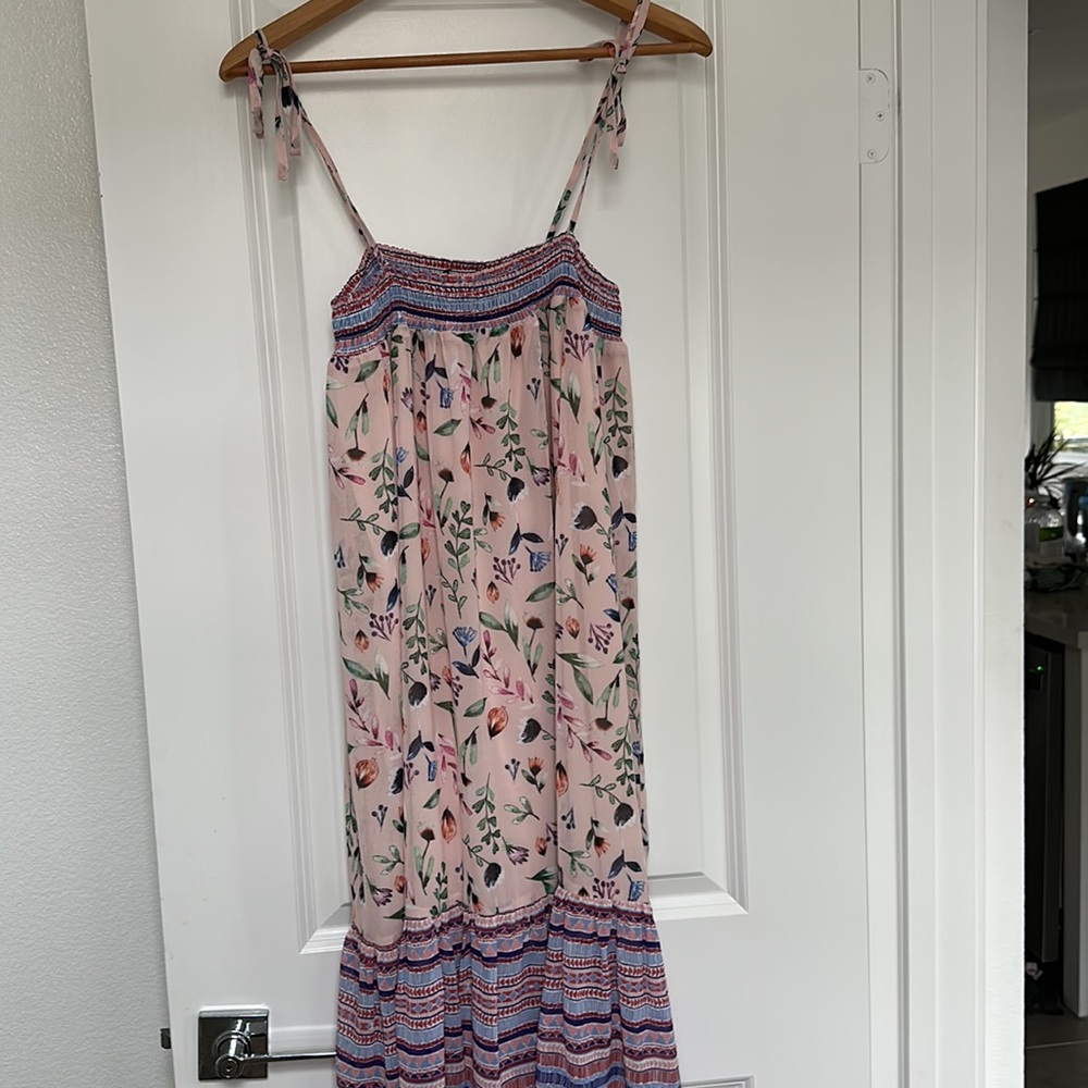 Aqua Boho Floral Midi Dress in Blush NWT